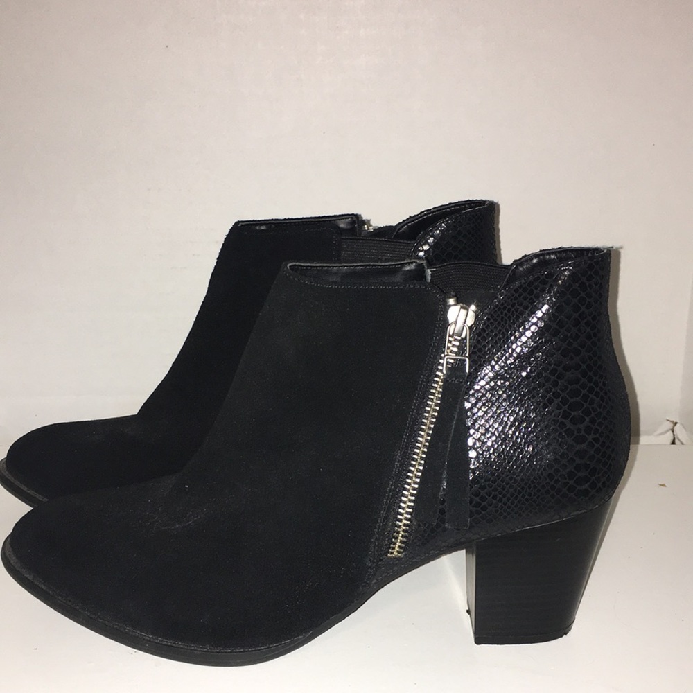 Vionic Womens 11 Anne Black Suede Snake Skin Zip Up Ankle Boot Block Heel